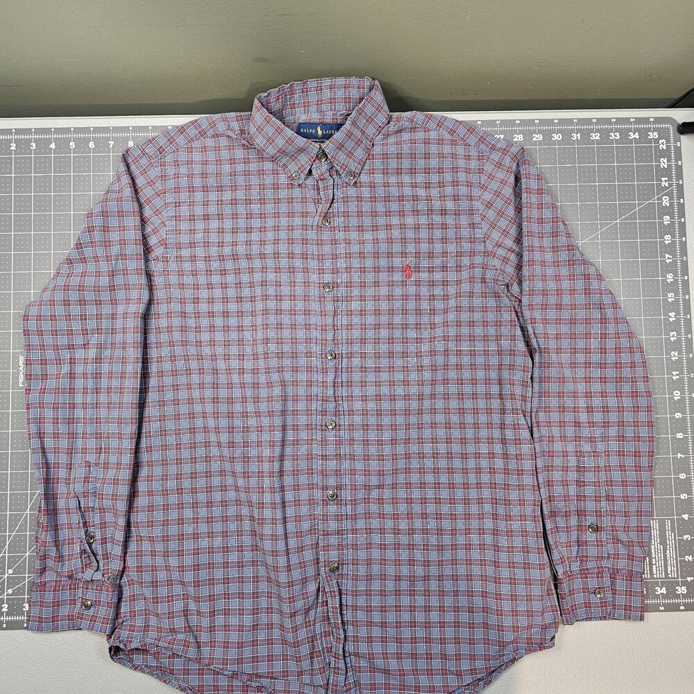 Polo Ralph Lauren Shirt Large Blue Red Tartan Plaid Preppy Academia Ivy League